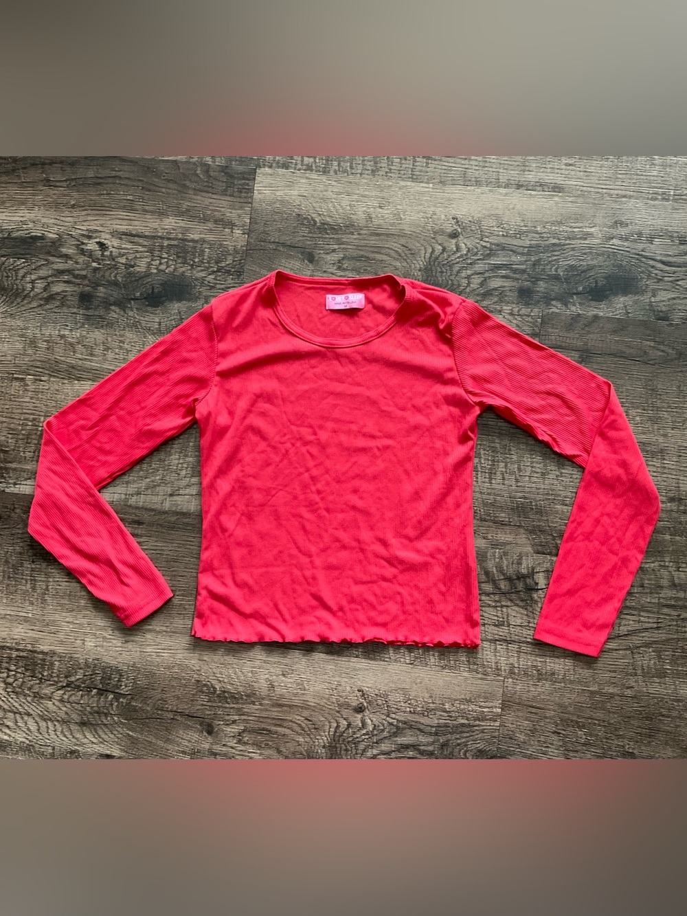 Red Ribbed Long-Sleeve Crewneck Pajama Top